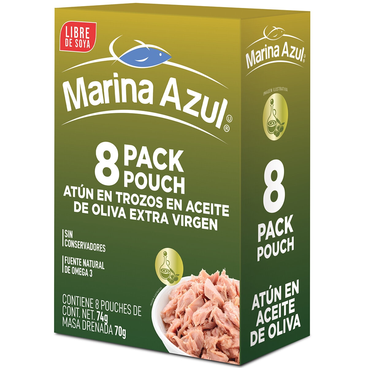 Marina Azul Atún en Aceite de Oliva Pouch 8 sobres de 74 g