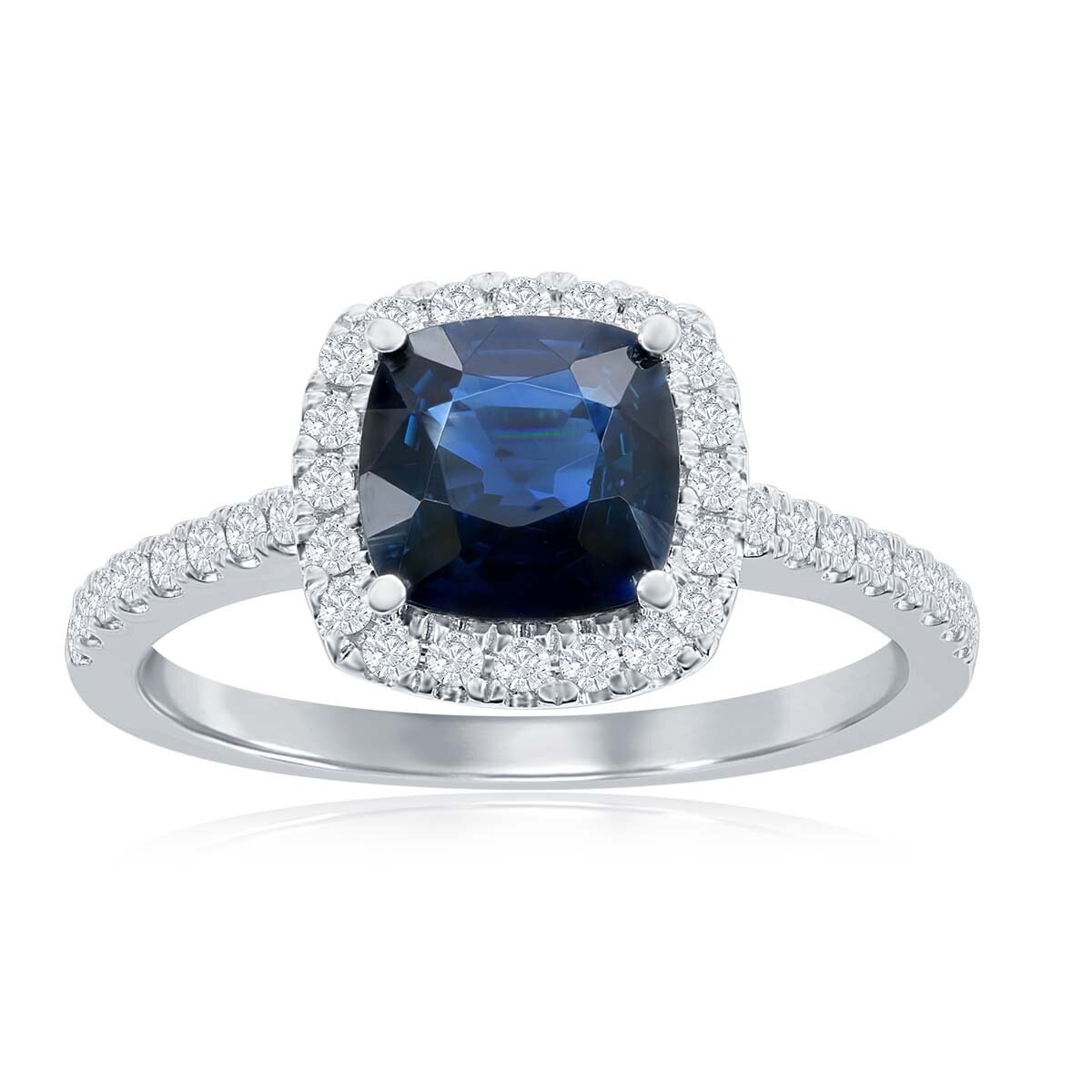 Anillo de Zafiro Azul y Diamantes 0.29ctw, Oro Blanco de 14K | Cos
