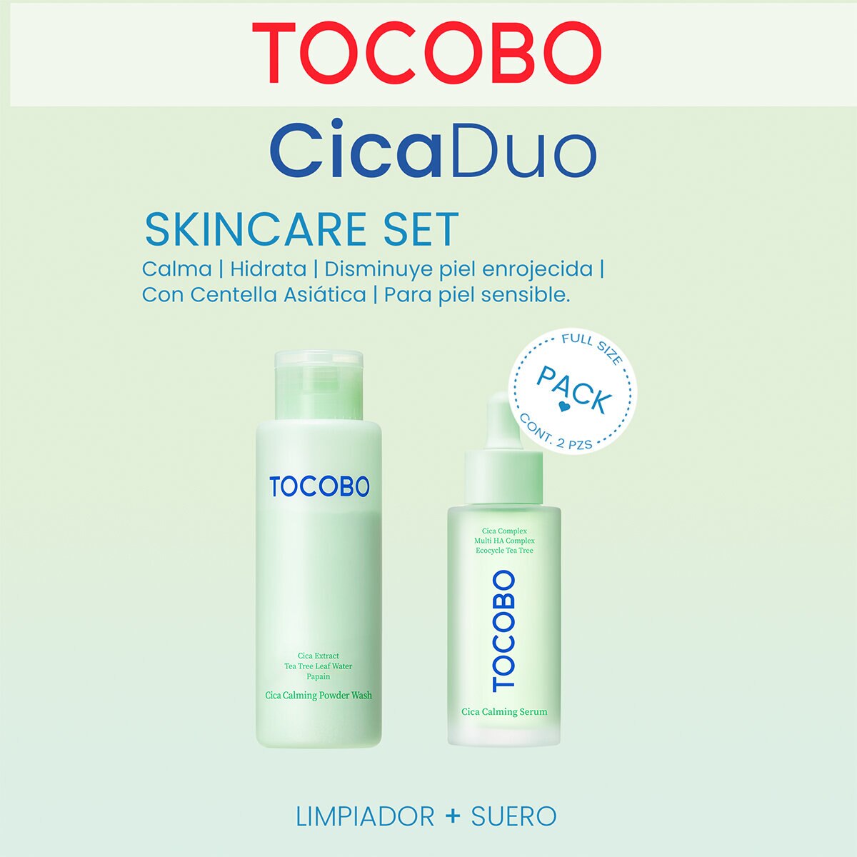 Tocobo, Cica Duo, Set de 2 piezas, Limpiador Facial y Suero Facial
