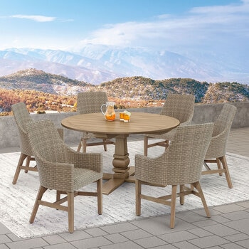 Ivena Comedor Providence Redondo de Teca para Jardín de 7 Piezas