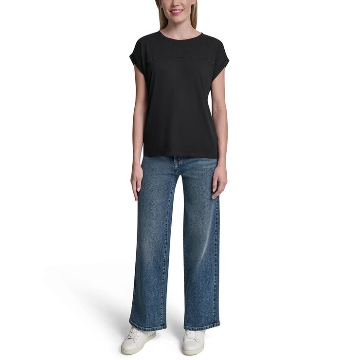 DKNY Playera para Dama Negro Extra Grande