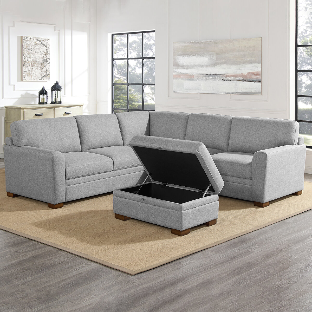 Thomasville, Langdon, Sofá Seccional de Tela de 3 piezas con Otomano con Almacenamiento