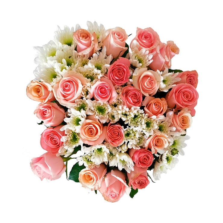 Chiltepec, Bouquet de Rosas con Crisantemos en Florero de Vidrio