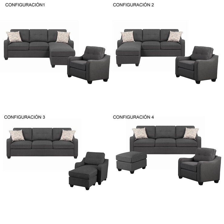 Coaster, seccional reversible y sillón, tela