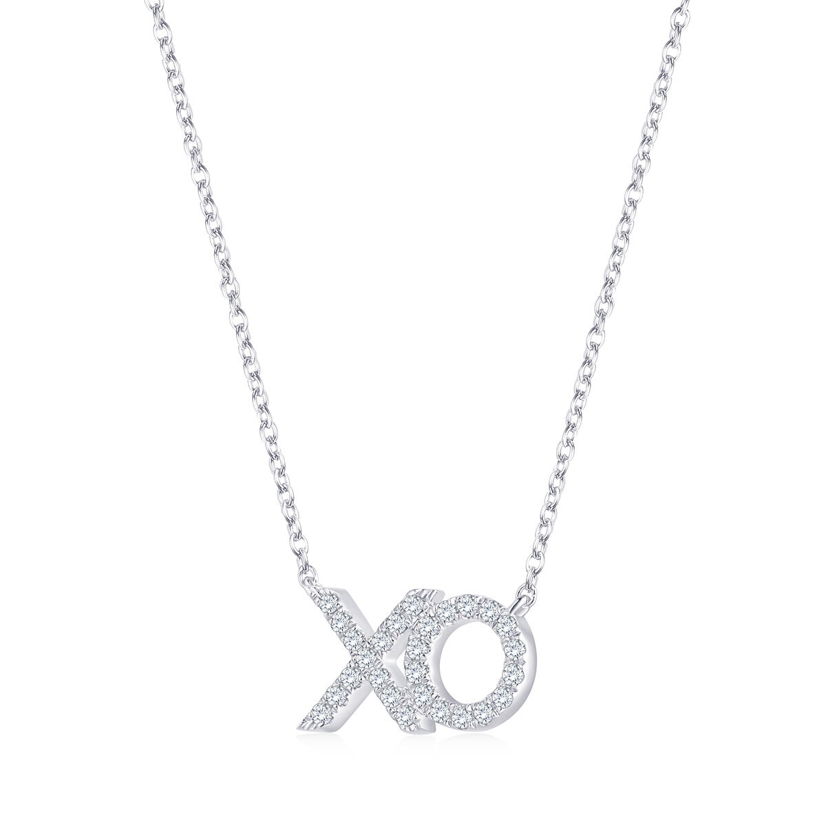 Collar de Diamantes 0.18ctw, con Dije de 'XO', Oro Blanco 14K Collar de Diamantes 0.18ctw, con Dije de 'XO', Oro Blanco 14K