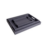 BHOME, Juego de 3 Charolas de Vinipiel, Color Gris