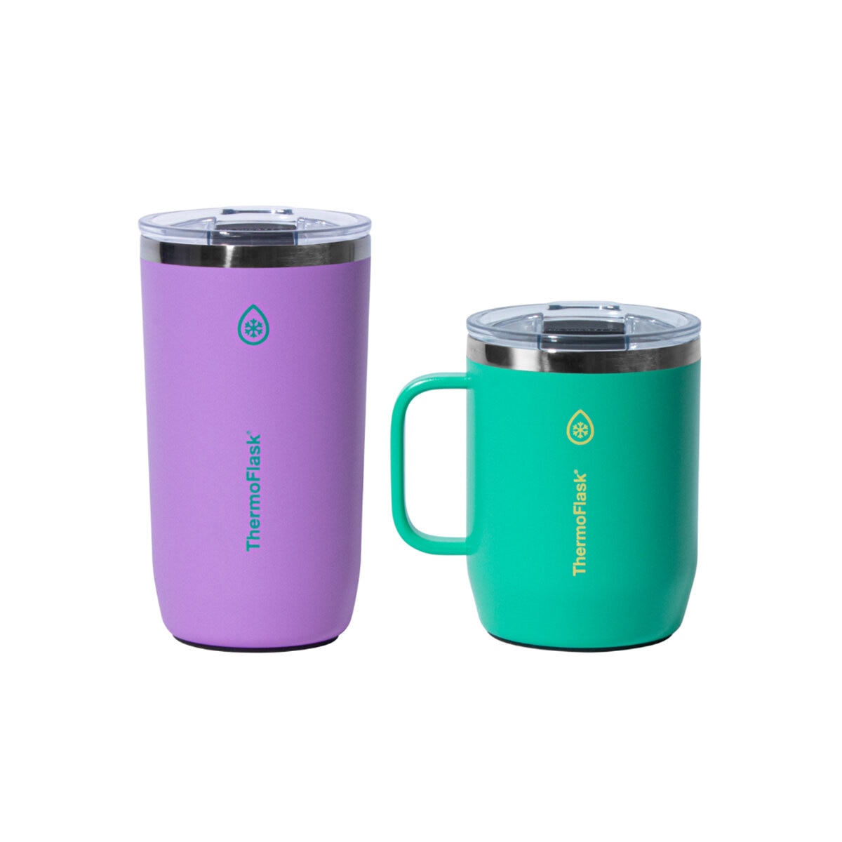 ThermoFlask Juego de 2 Tazas para Café con Aislamiento al Vacío 355 mL / 474 mL, Morado y Aqua