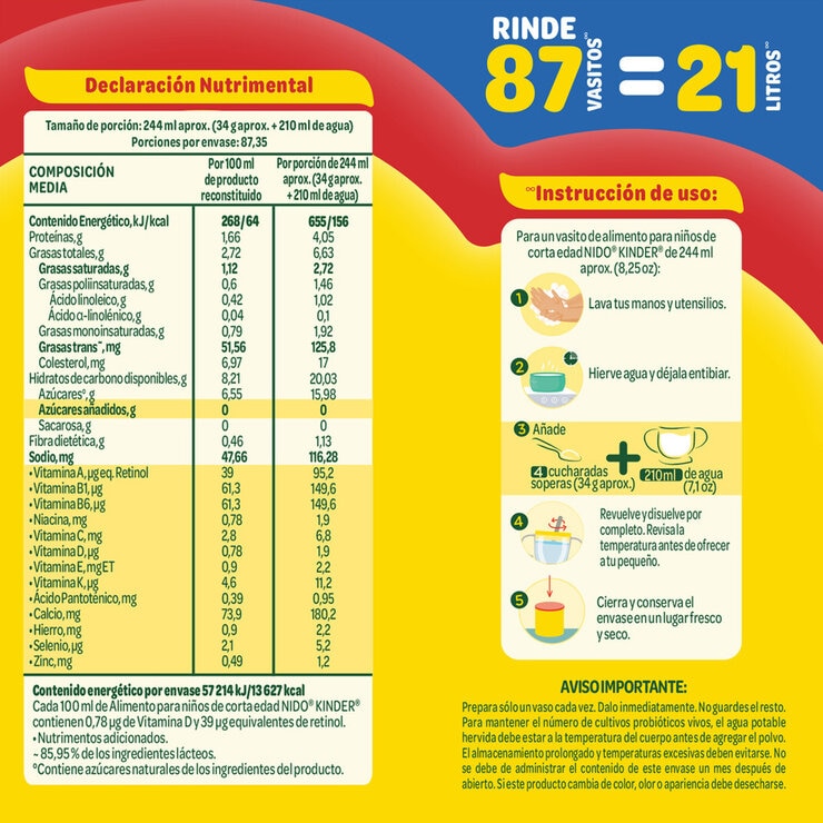 Nido Kinder Leche en Polvo 2.97 KG