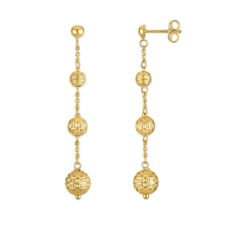 Aretes, Colgantes de Cuentas, Oro Amarillo 14K Aretes, Colgantes de Cuentas, Oro Amarillo 14K