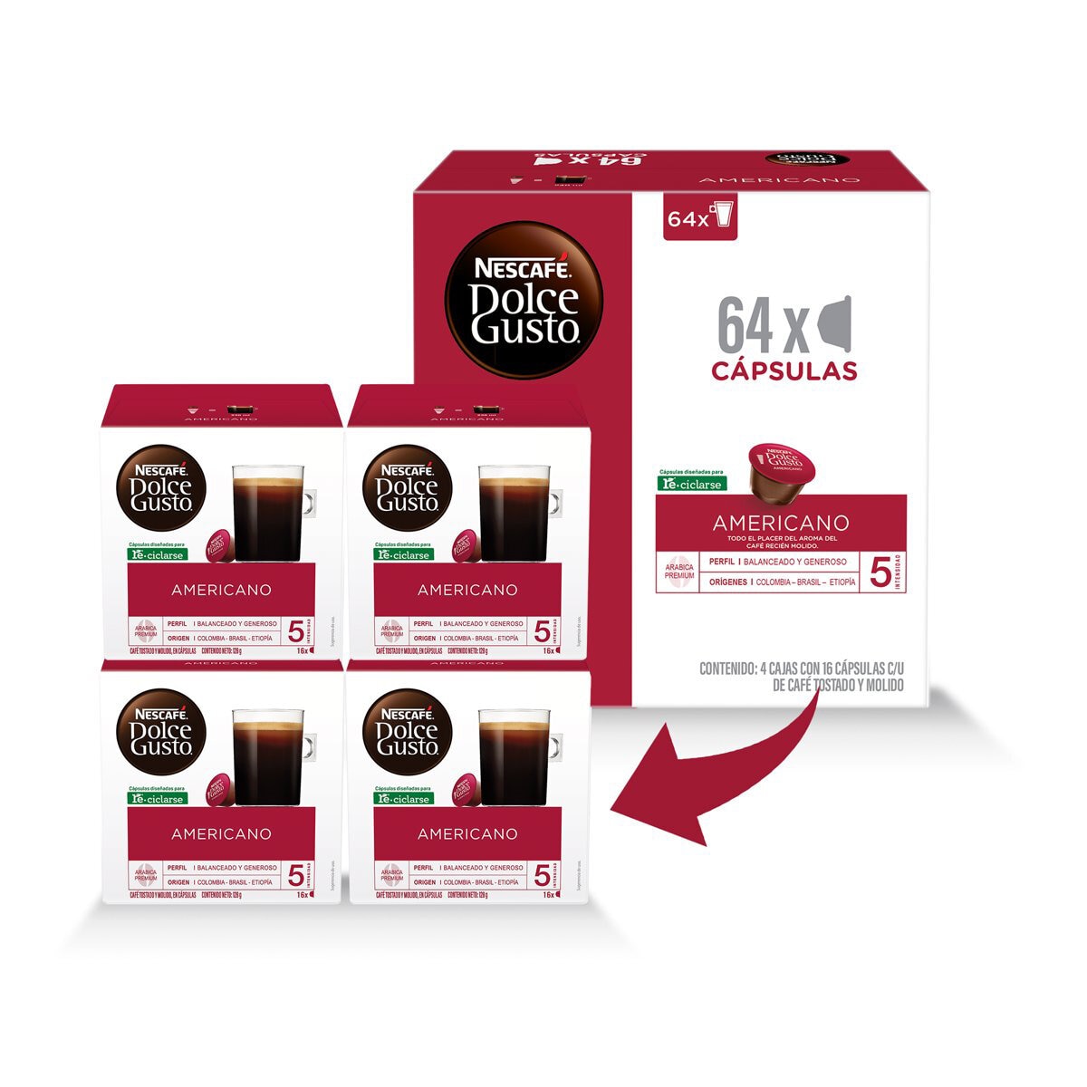 Nescafé Dolce Gusto, 64 cápsulas sabor Americano