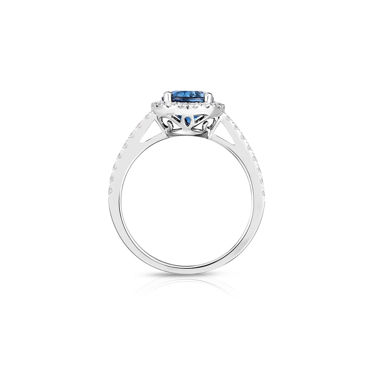 Anillo, Topacio Azul y Diamantes 0.35ctw, Oro Blanco de 14K