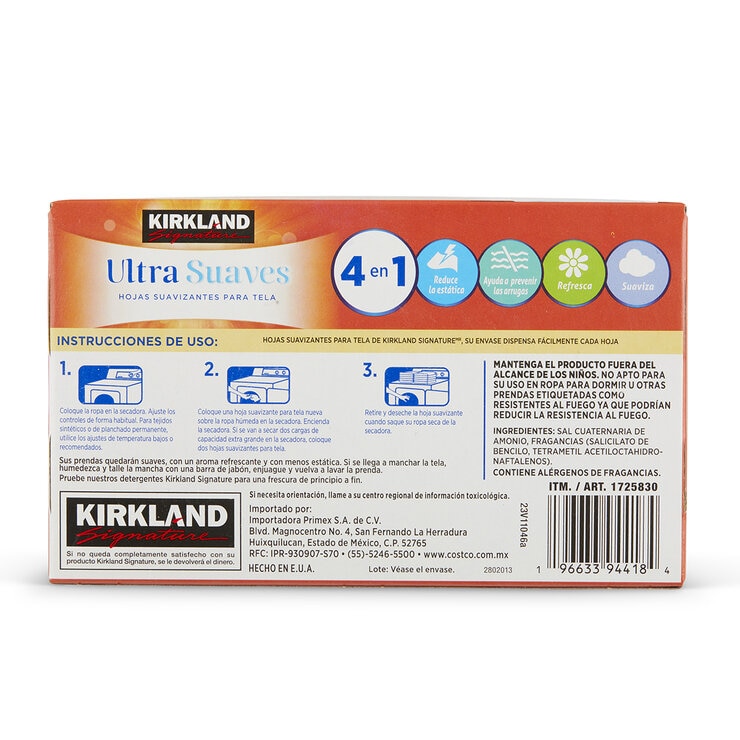 Kirkland Signature Hojas Suavizantes de Telas 500 piezas