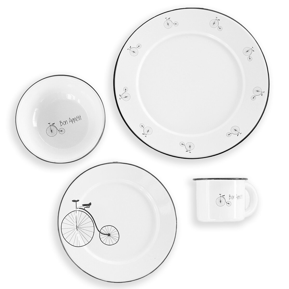 Baro Industrial, Vajilla de Acero Porcenalizado (Peltre) con Diseño, 16 piezas Modelo Velo