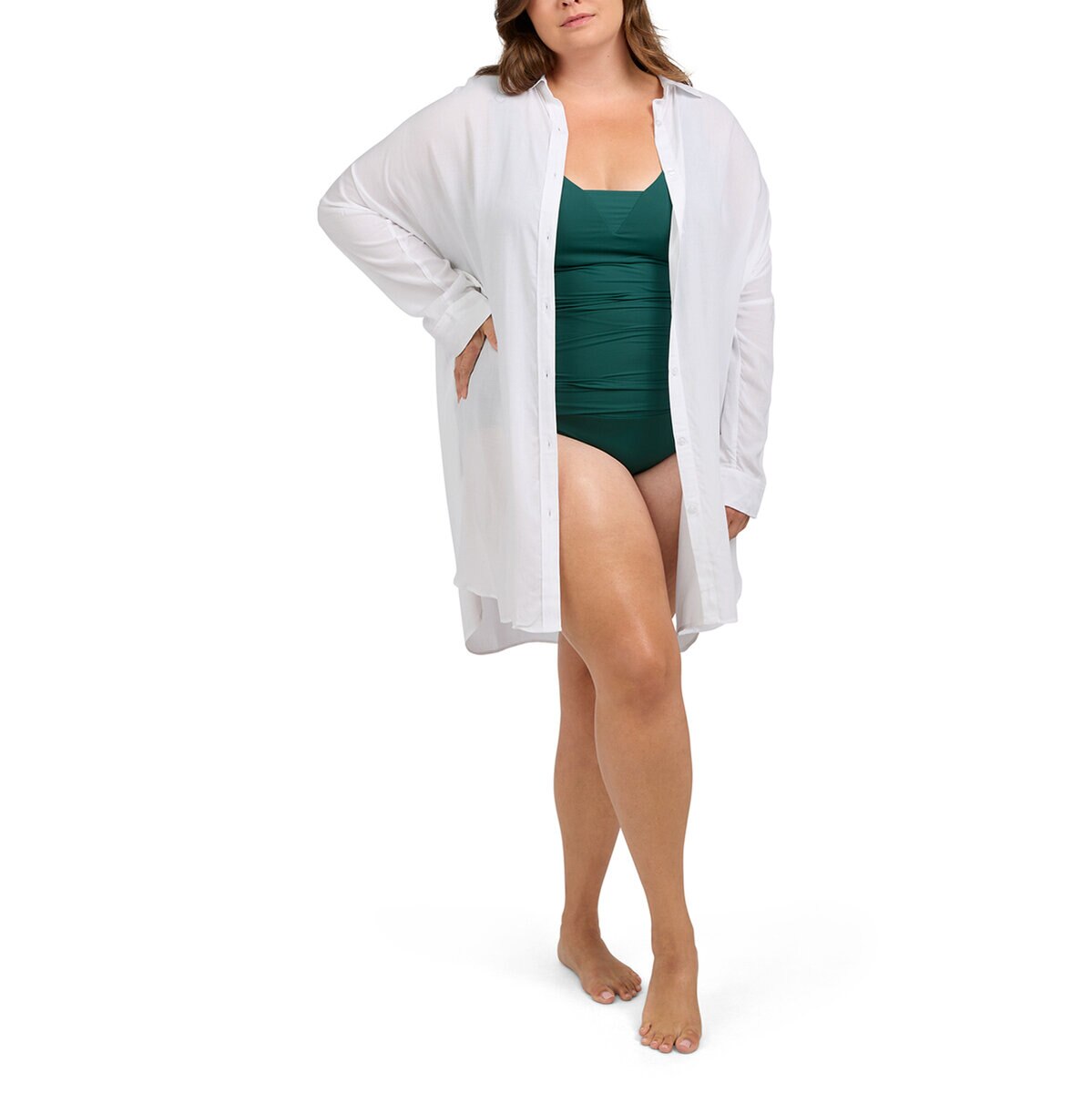 Lands' End Camisa de Playa para Dama Blanco Extra Chica/Chica