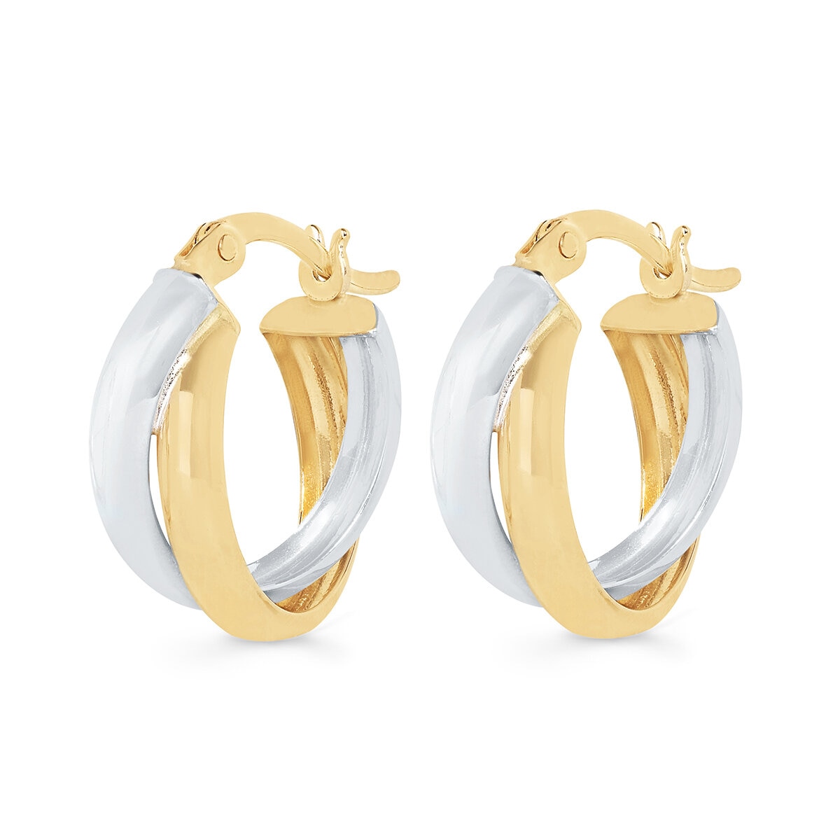 Aretes, Arracadas de Doble Fila, Oro Dos Tonos 14K