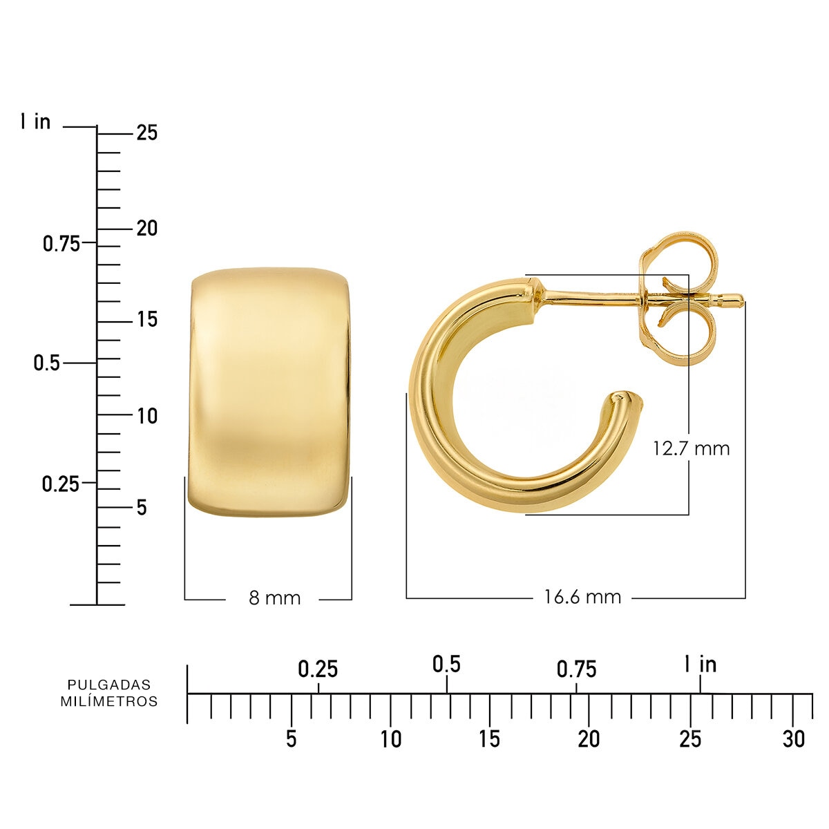 Aretes, Arracadas 'C', Oro Amarillo 14K
