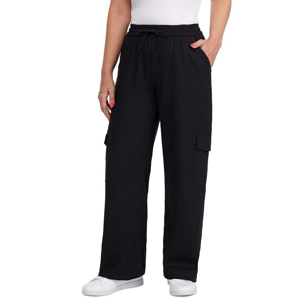 Chalc Industry Pantalones de Lino para Dama negro mediana