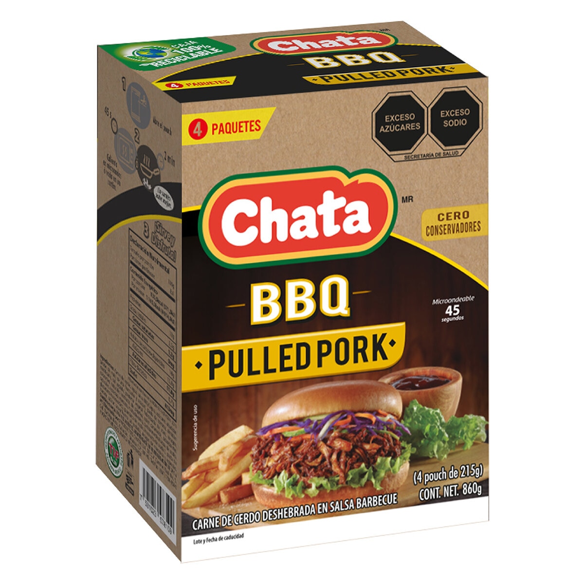 Chata Pulled Pork en Salsa BBQ 4 sobres de 860 g