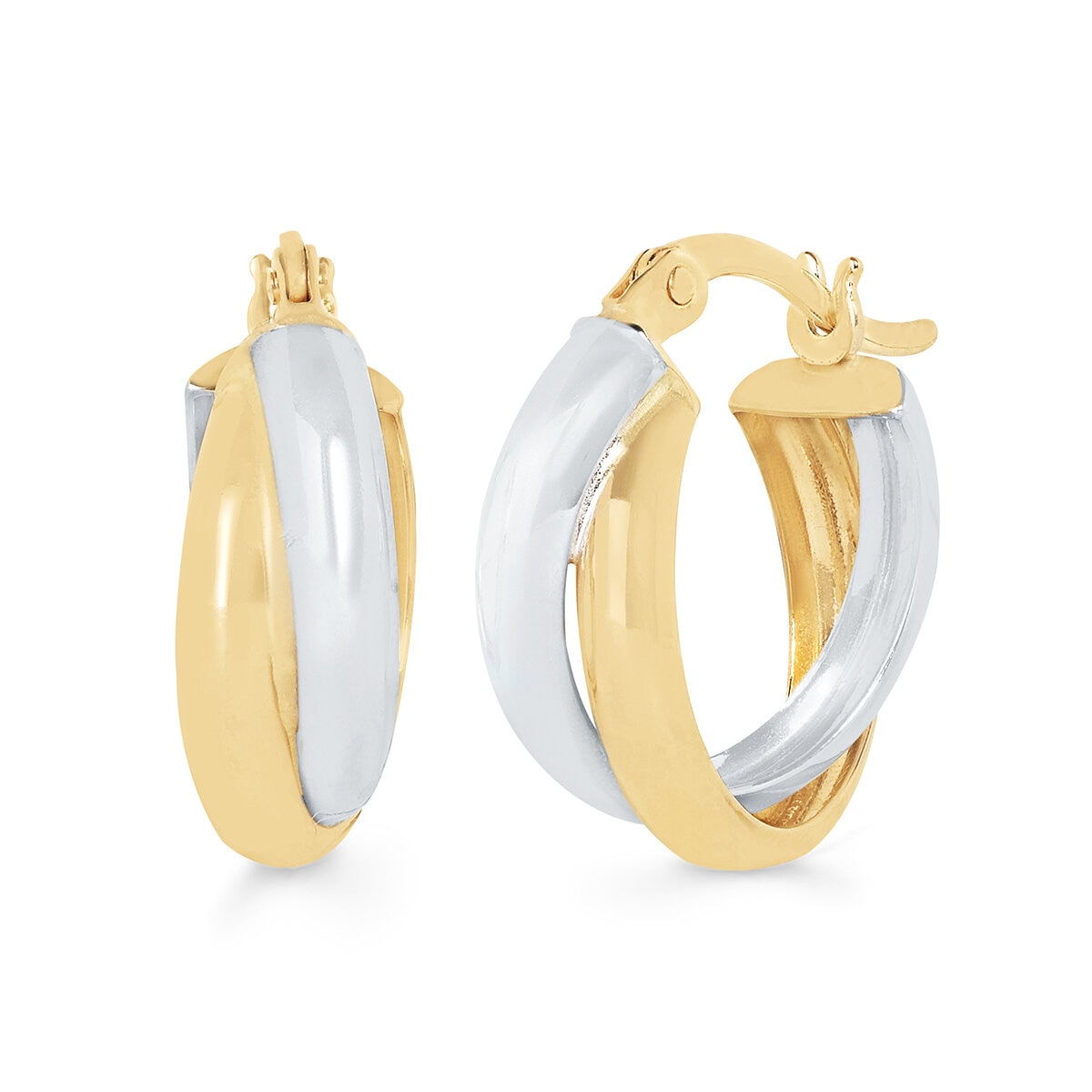 Aretes, Arracadas de Doble Fila, Oro Dos Tonos 14K