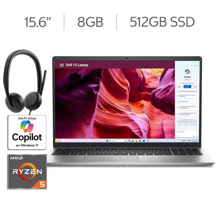 DELL 15 DC15255 15.6" Full HD AMD Ryzen 5 8GB 512GB SSD + DELL Headset Jack