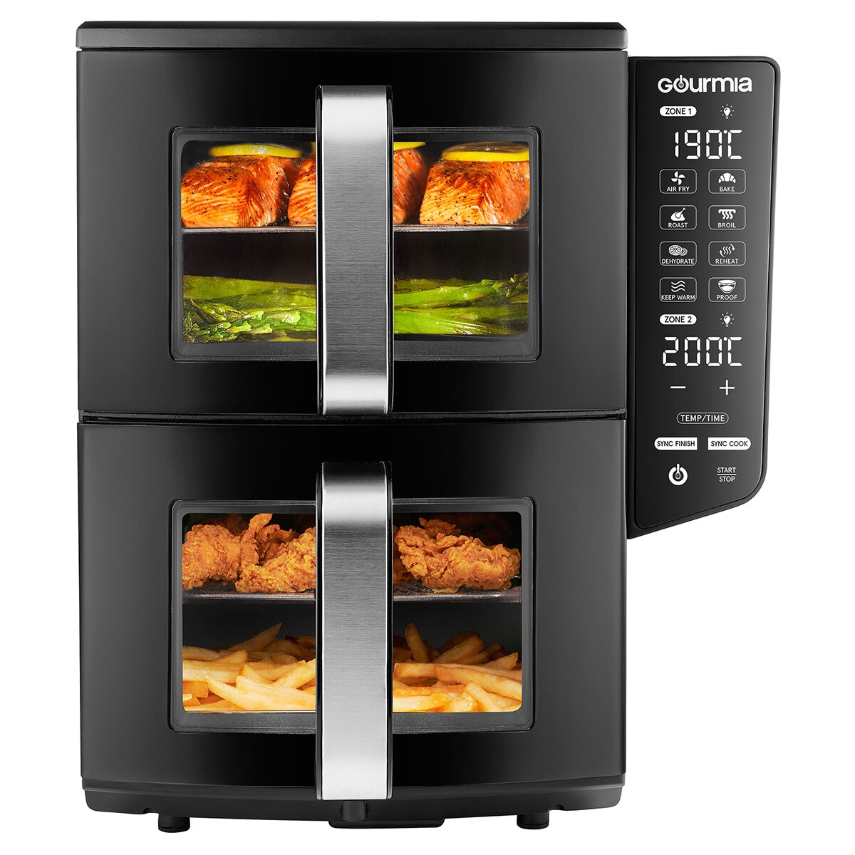Gourmia, Freidora de Aire Digital Doble, de 10.4 Litros con Ventana y Luz