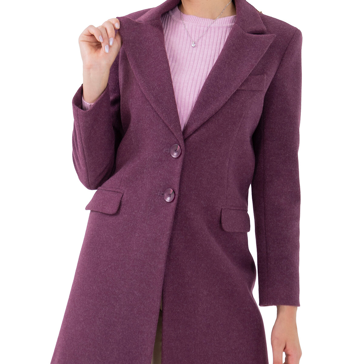 Shyla, Abrigo de Corte Clásico con Bolsas Estilizadas para Dama, Color Vino, Varias Tallas