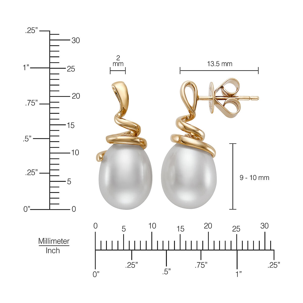 Aretes de Perlas Cultivadas, Oro Amarillo de 14K