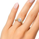 Anillo de Perlas Cultivadas, 8.0-9.0mm, con Diamantes 0.34ctw, de Oro Amarillo de 14K