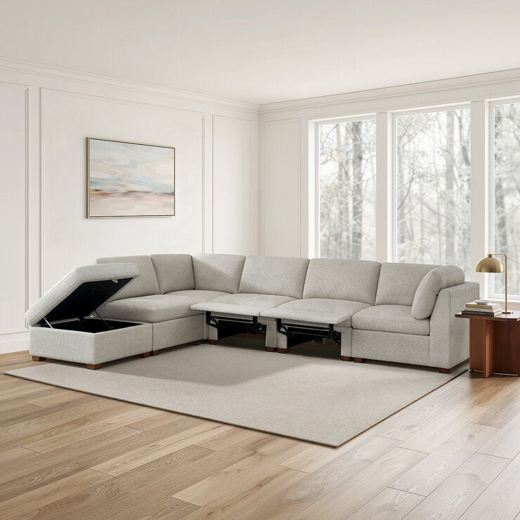 Thomasville, Rockford, Seccional Modular De Tela de 6 Piezas con 2 Reposapiés Eléctricos Thomasville, Rockford, Seccional Modular De Tela de 6 Piezas con 2 Reposapiés Eléctricos