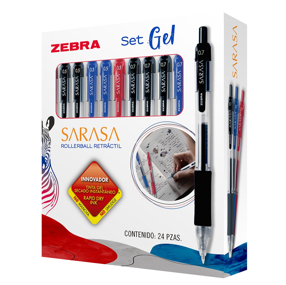 Bolígrafo Sarasa Gel 24 Pzas, Tinta Negro y Azul