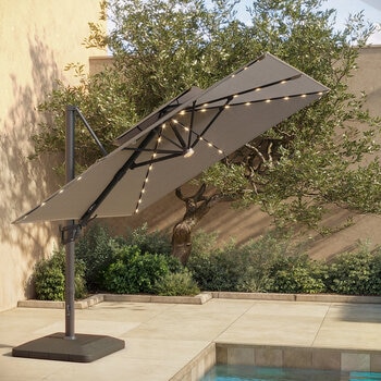 Seasons Sentry, Sombrilla Cuadrada de Aluminio de 3.05m con Luz Led, Café