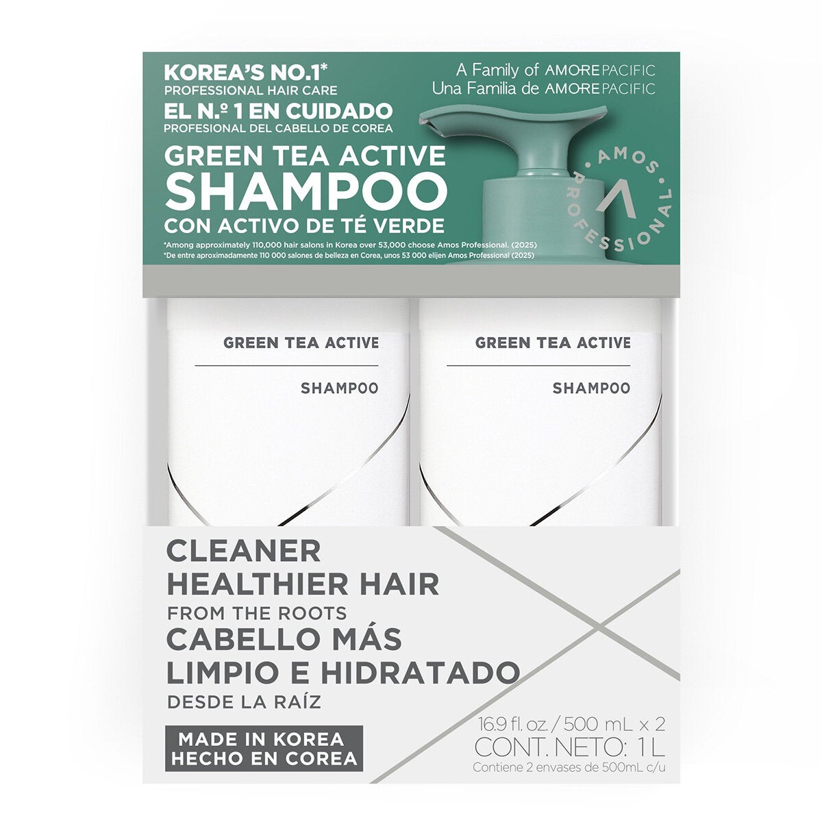 Amos Professional Shampoo de Té Verde 2 pzas de 500ml Amos Professional Shampoo de Té Verde 2 pzas de 500ml