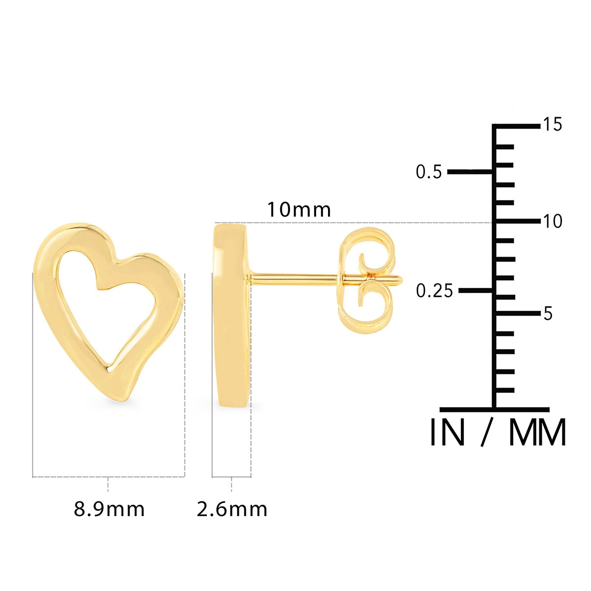 Aretes de Corazon, Oro Amarillo 14K