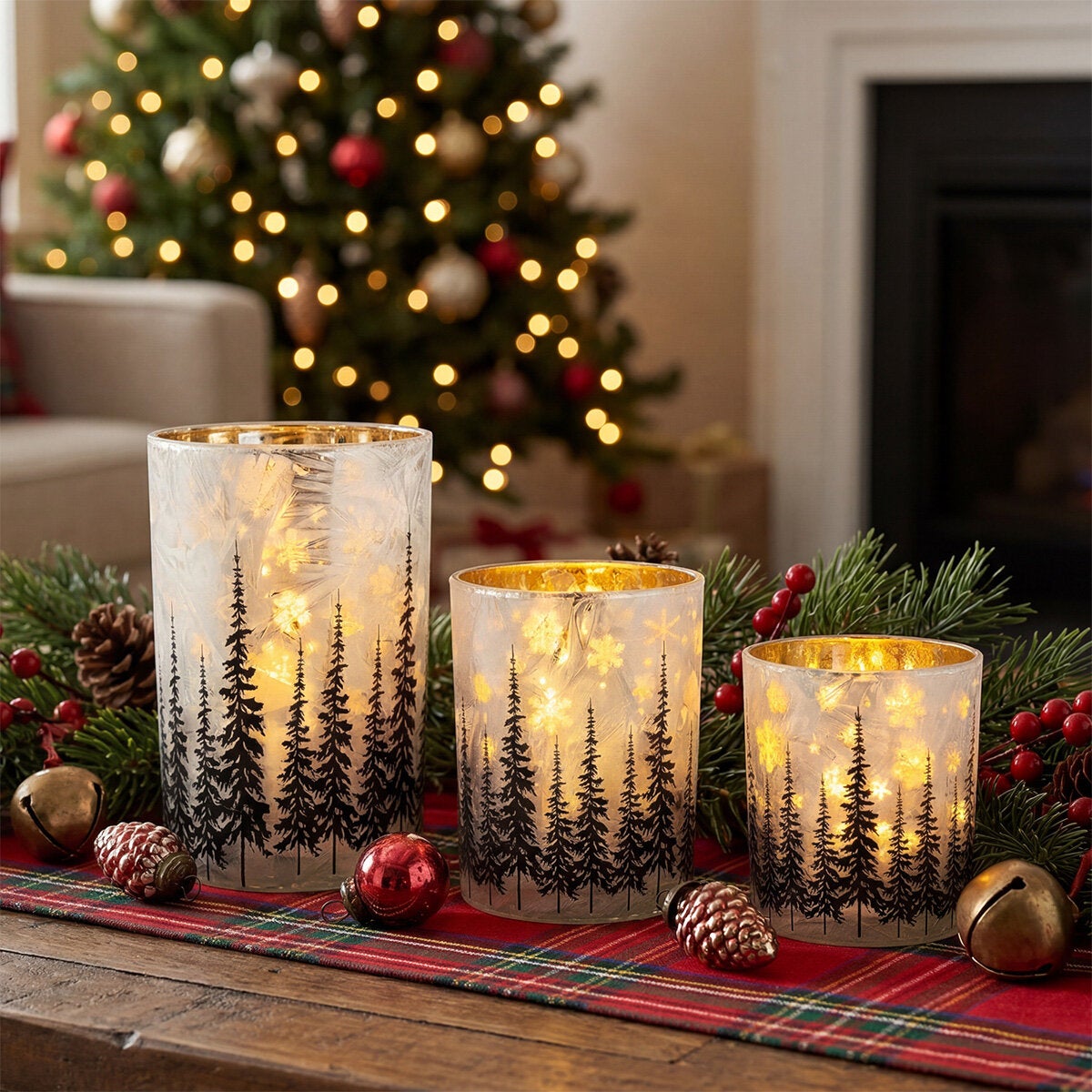 Portavelas de Cristal con Luz LED, Juego de 3 Piezas. Portavelas de Cristal con Luz LED, Juego de 3 Piezas.