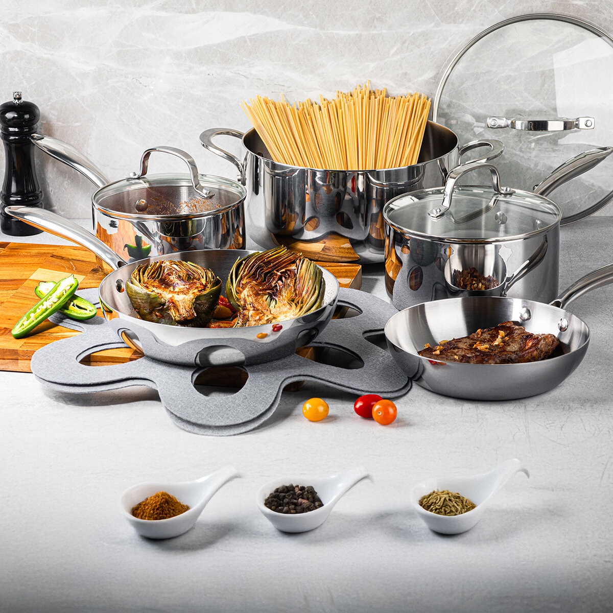 Gotham Steel Batería de Cocina de Acero Inoxidable, 10 piezas Gotham Steel Batería de Cocina de Acero Inoxidable, 10 piezas