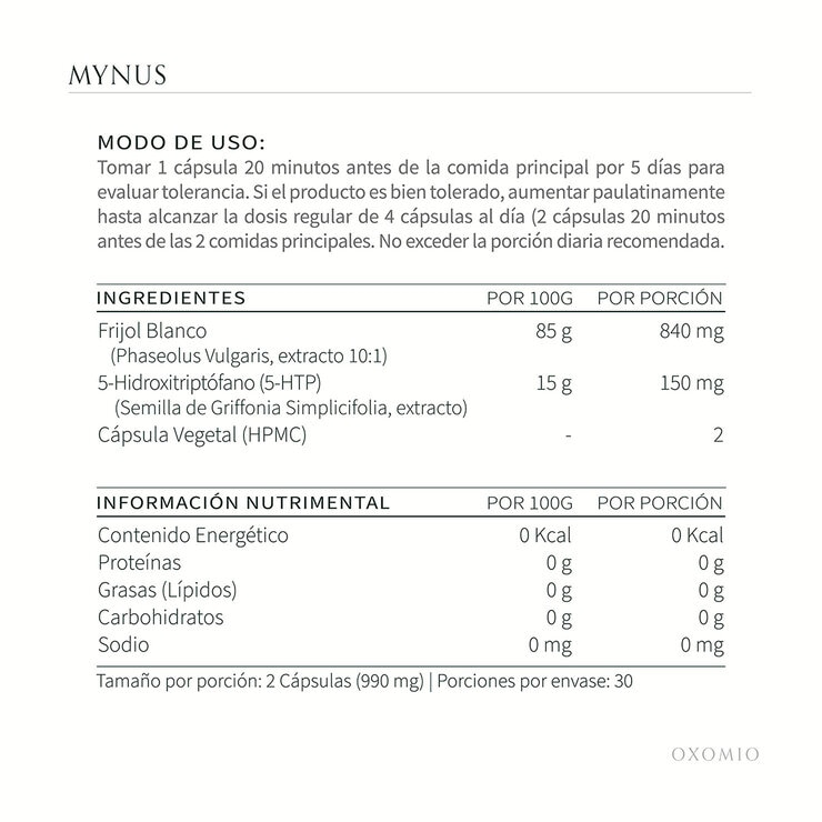 Oxomio Mynus Extracto de Frijol Blanco 60 Cápsulas + Eco Refill de 60 Cápsulas