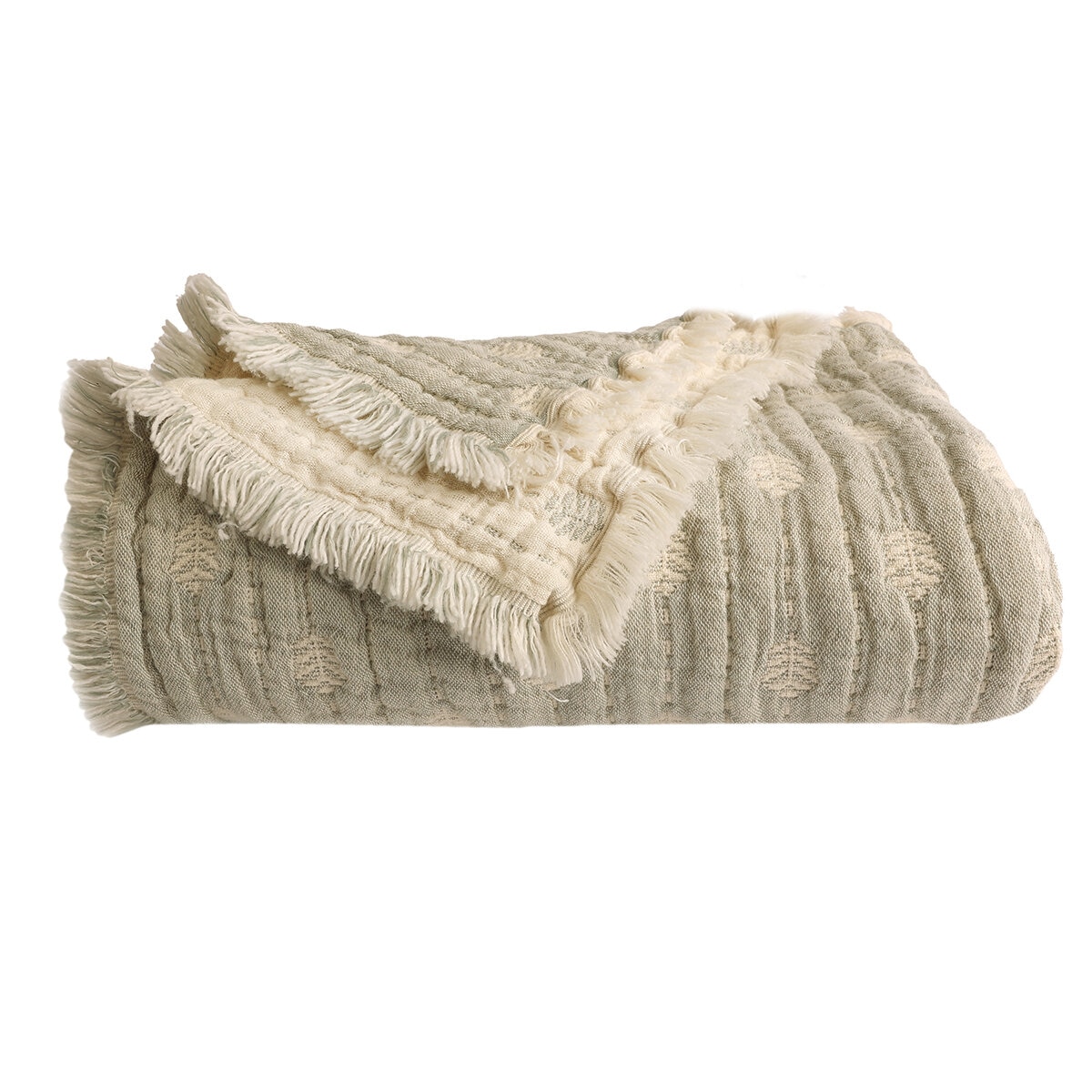 Life Comfort, Frazada Reversible de Algodón, Hojas Verde/ Blanco