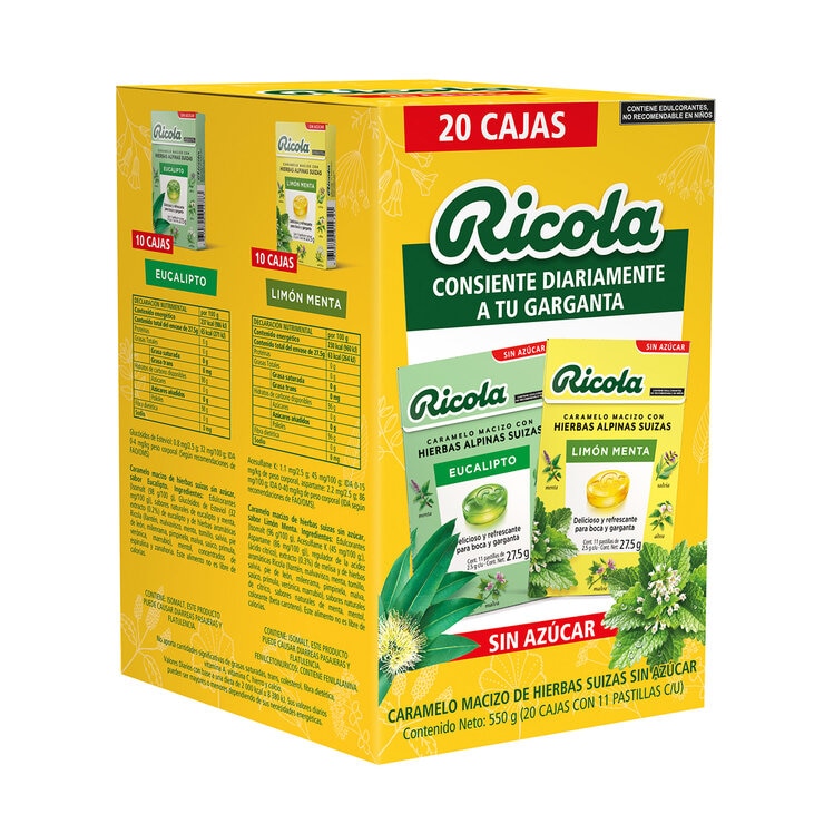 Ricola 10 Cajas Sabor Eucalipto y 10 Cajas Sabor Limón Menta