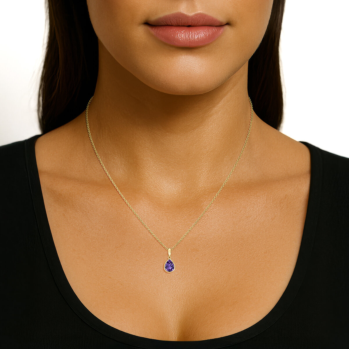 Collar de Gota, Amatista Morada, Oro 14k