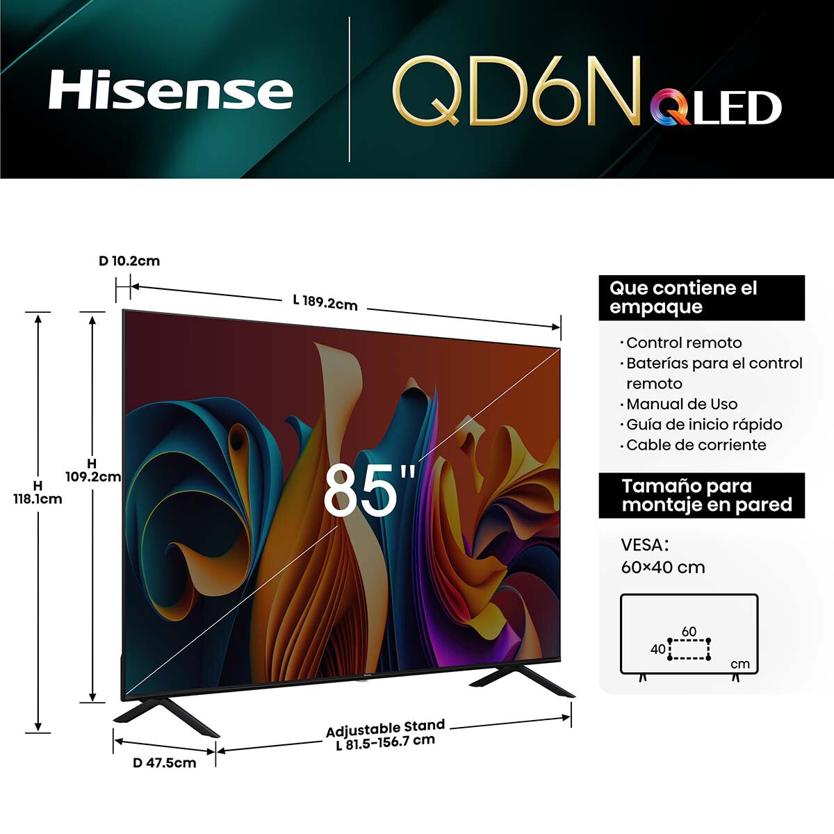 Hisense Pantalla 85" QLED 4K Google TV