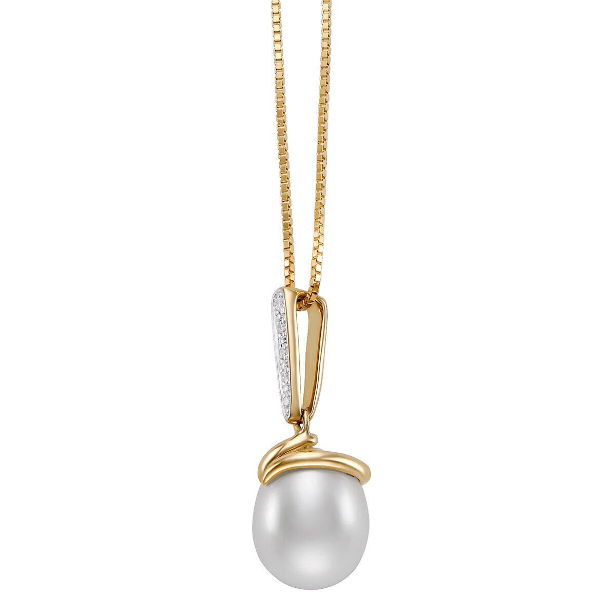 Dije de Perla Cultivada, 9-10mm, Con Diamantes .04ctw, Oro Dos Tonos de 14K