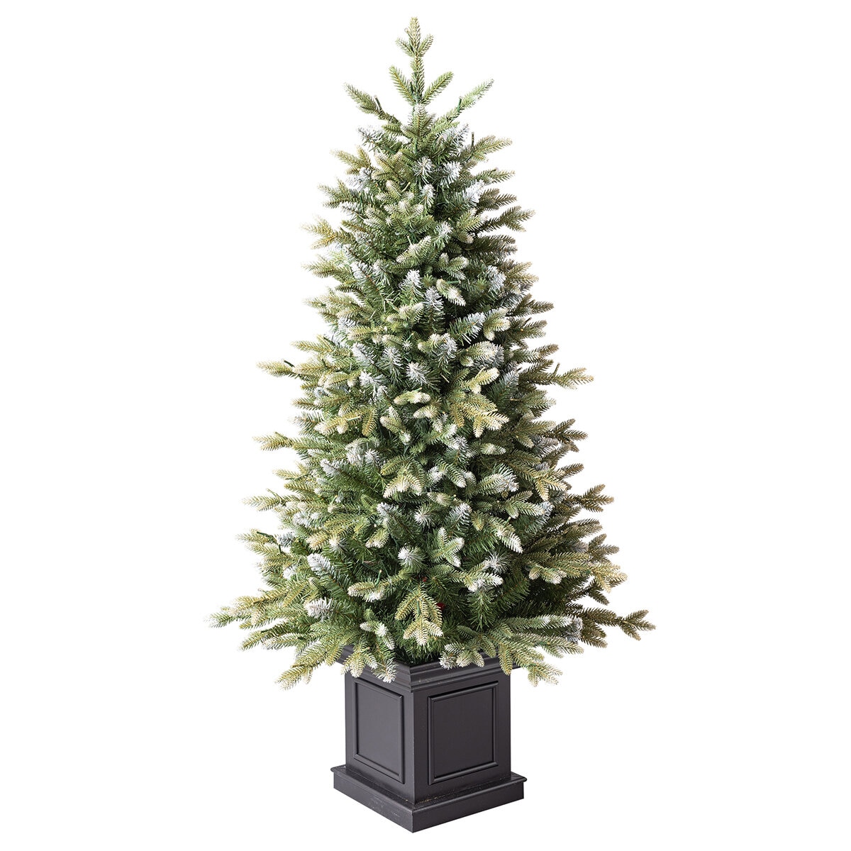 Árbol de Navidad Artificial en Maceta, Escarchado y Diamantado de 1.3m Preiluminado con 200 Luces LED
