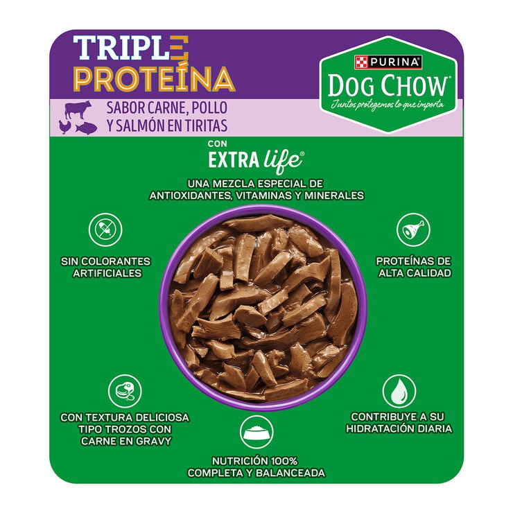 Dog Chow Alimento Húmedo para Perro Adulto Sabor Carne, Pollo y Salmón 40 pzas
