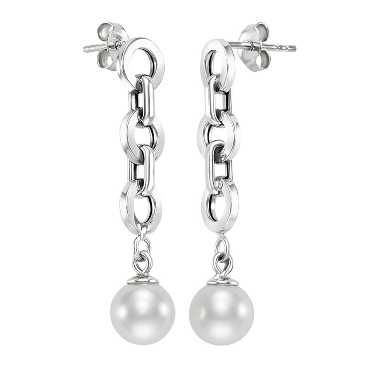 Aretes de Perlas Cultivadas, Oro Blanco de 14K
