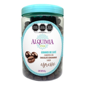 Alquimia Viva Granos de Café con Chocolate Semiamargo Sabor Espresso 435 g
