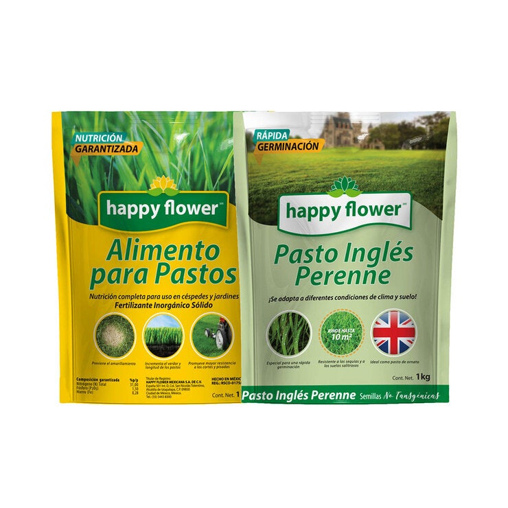 Happy Flower, Kit, 1 Kg Semilla Pasto Inglés Perenne + 1 kg Alimento para Pasto Happy Flower, Kit, 1 Kg Semilla Pasto Inglés Perenne + 1 kg Alimento para Pasto