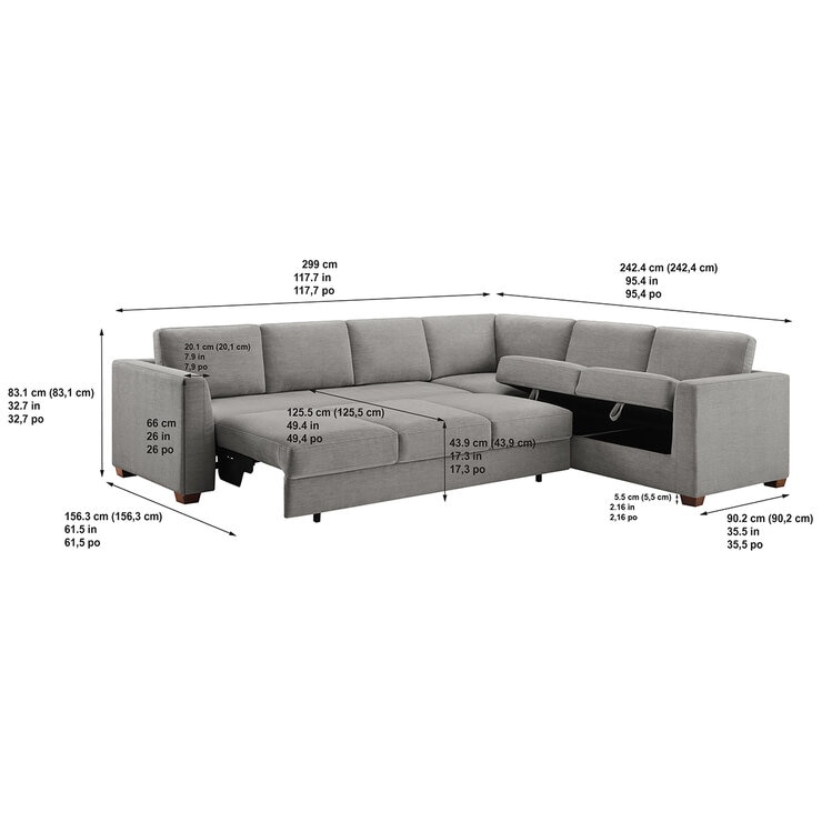 Thomasville, Seccional de Tela de 3 Piezas Convertible con Almacenamiento