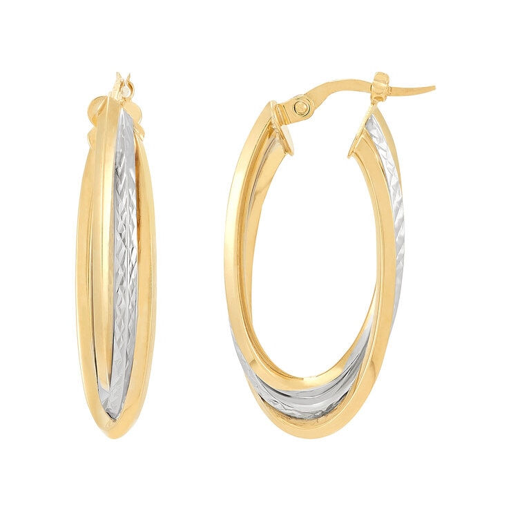 Aretes, Arracadas de Borde de Cuchillo, Oro Dos Tonos 14K Aretes, Arracadas de Borde de Cuchillo, Oro Dos Tonos 14K