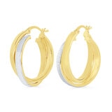 Aretes, Arracadas Doble Fila, Oro Dos Tonos 14K