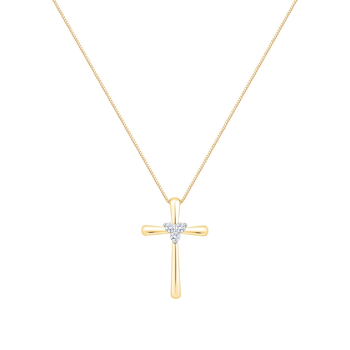 Dije de Cruz de Diamantes, 0.12ctw, Oro Amarillo de 14K, 45.72cm